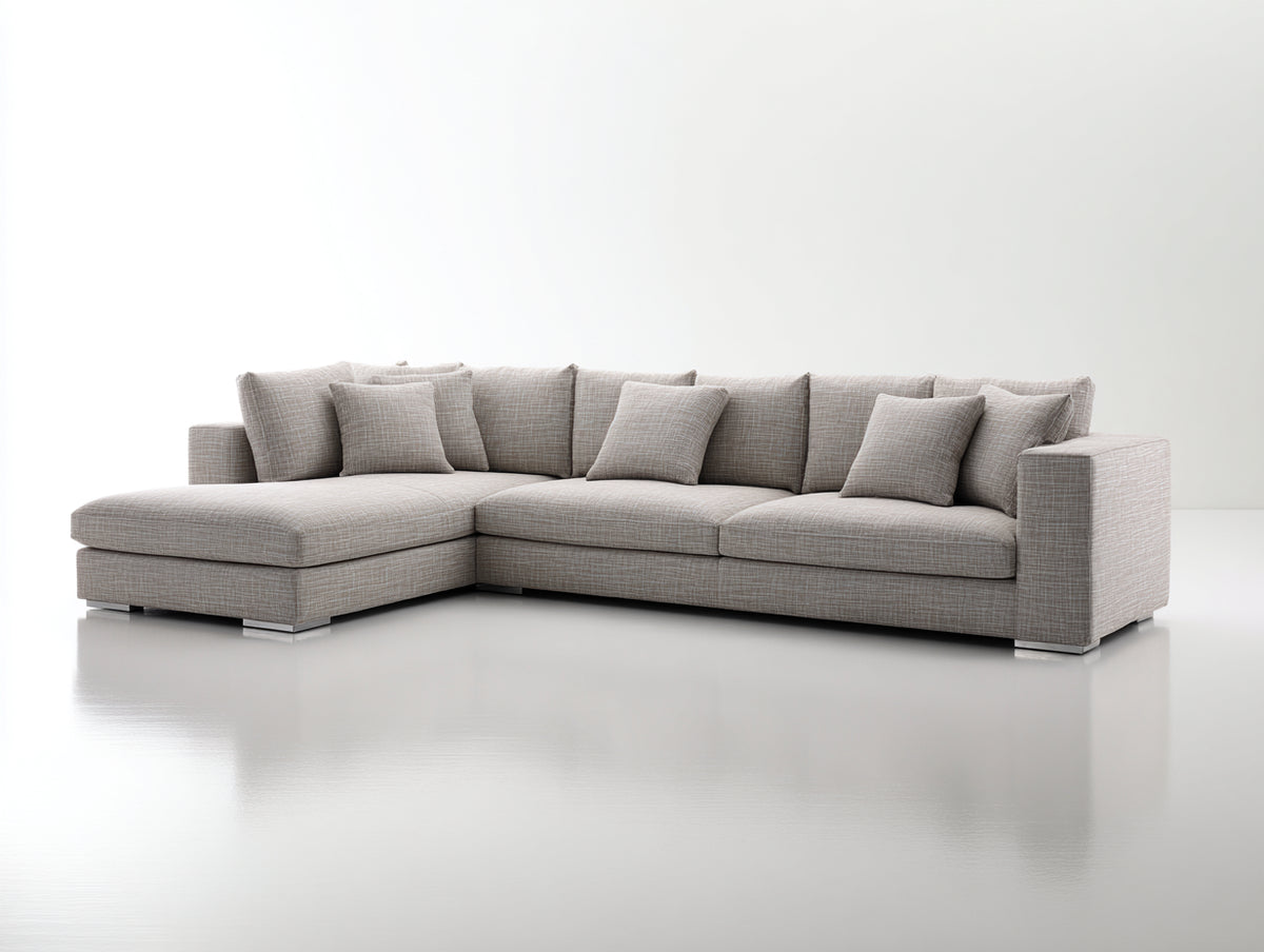 Ecksofa aus Strukturstoff 325 x 185 x 86 cm - Beige und Silberfarben - Großzügige Polsterung mit Ottomane