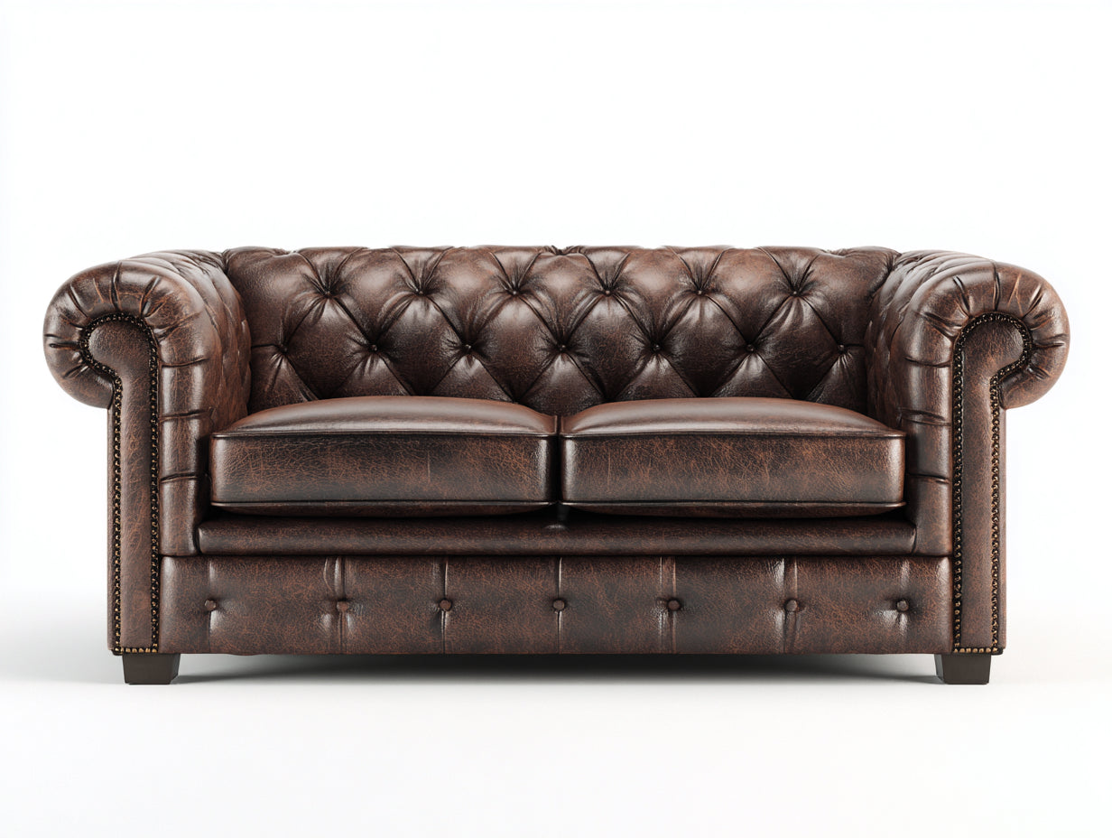 Zweisitzer Sofa Lederoptik ca. 180 x 92 x 76 cm - Dunkelbraun - Chesterfield-Design mit Knopfheftung