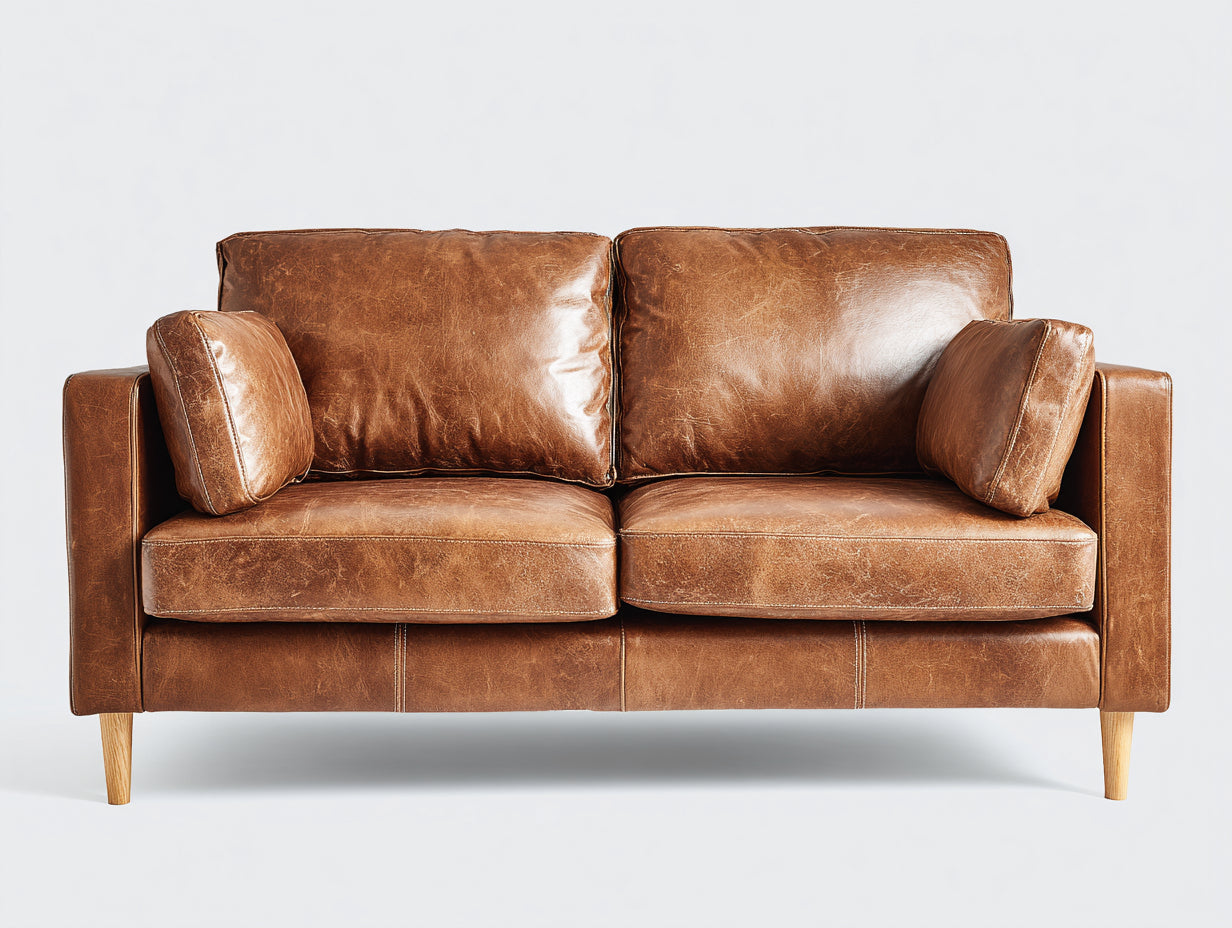 Zweisitzer Sofa Lederoptik ca. 175 x 90 x 84 cm - Cognacbraun - Modernes Design mit Holzfüßen