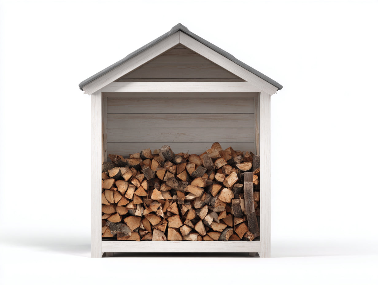 Kaminholzregal aus Holz 132 x 68 x 176 cm - Weiß und Grau - Überdachter Brennholzunterstand mit Rückwand für Garten und Hof