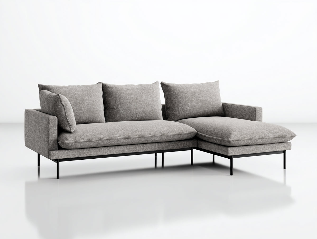 Ecksofa Webstoff ca. 255 x 165 x 82 cm - Hellgrau - Modernes Design mit Ottomane