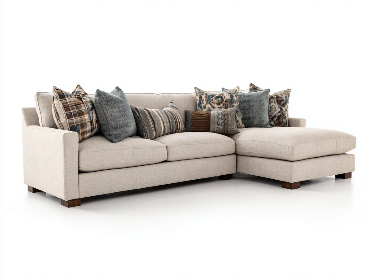 Ecksofa aus Strukturstoff 290 x 170 x 84 cm - Beige und Braun - Gepolsterte Sitzfläche mit Ottomane