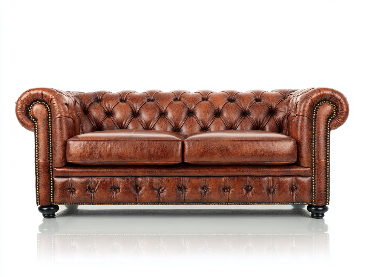 Zweisitzer Sofa Lederoptik 225x95x78 cm - Antikbraun - Chesterfield Stil mit Knopfheftung
