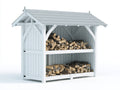 Kaminholzregal aus Holz 182 x 72 x 194 cm - Weiß und Grau - Überdachter Brennholzunterstand mit 2 Lagerebenen für Garten und Hof