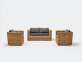 Gartensofa Set aus Rattangeflecht 150 x 78 x 76 cm - Naturbraun und Dunkelgrau - Dreiteilige Sitzgruppe mit zwei Sesseln