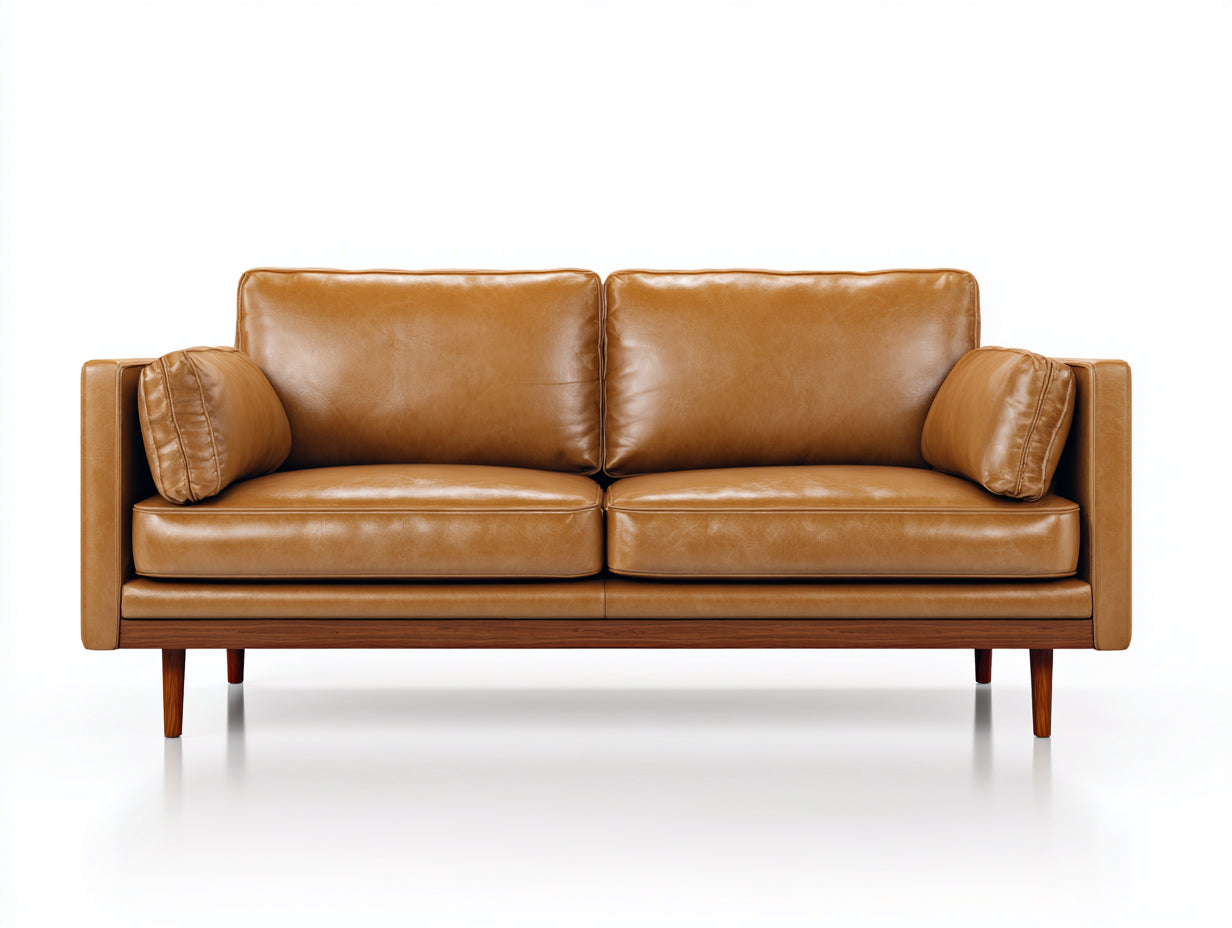 Zweisitzer Sofa Lederoptik 220x88x80 cm - Cognac Braun - Retro Stil mit Holzgestell