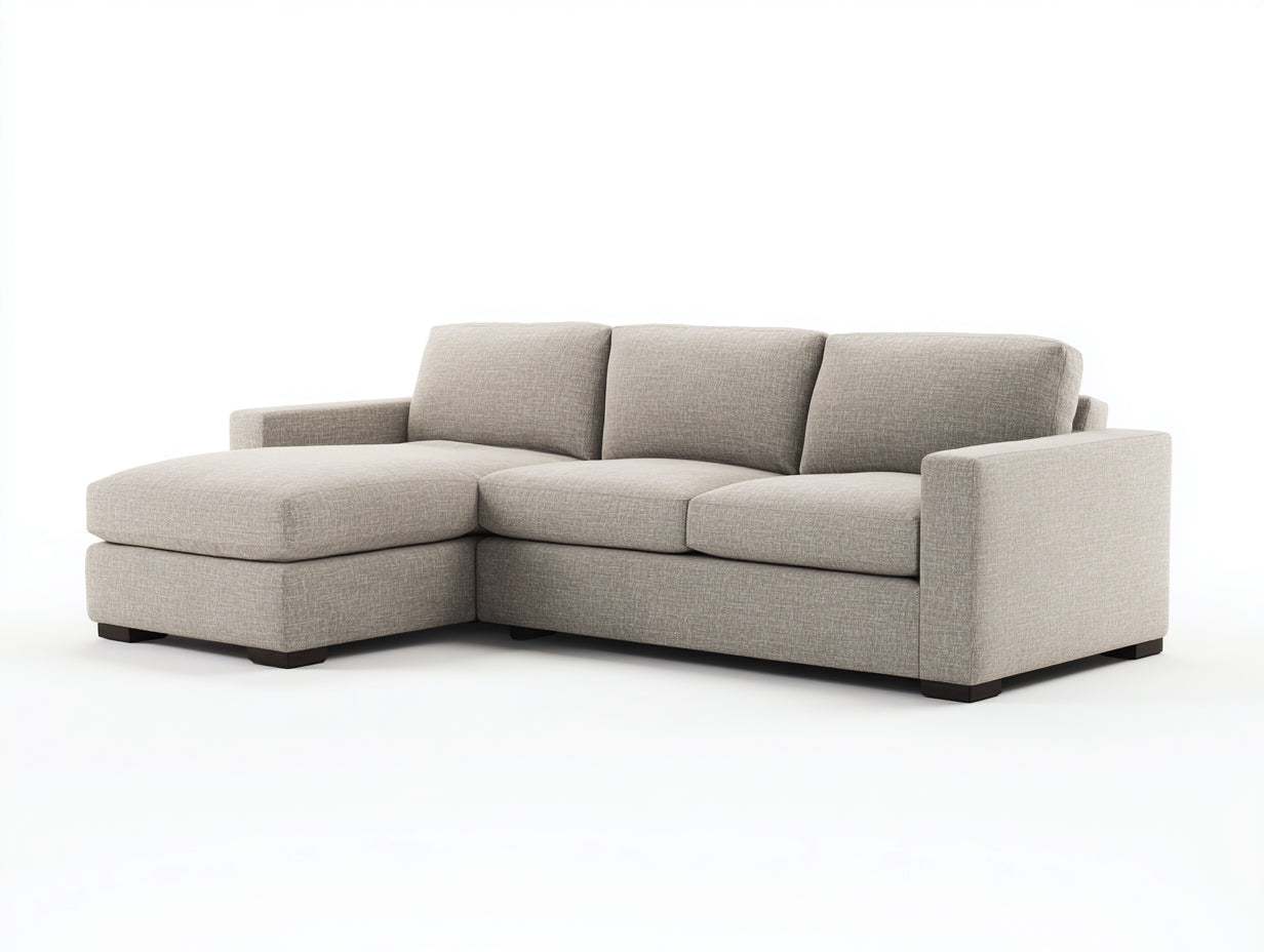 Ecksofa aus Strukturstoff 285 x 170 x 86 cm - Beige und Dunkelbraun - Großzügige Polsterung mit Ottomane