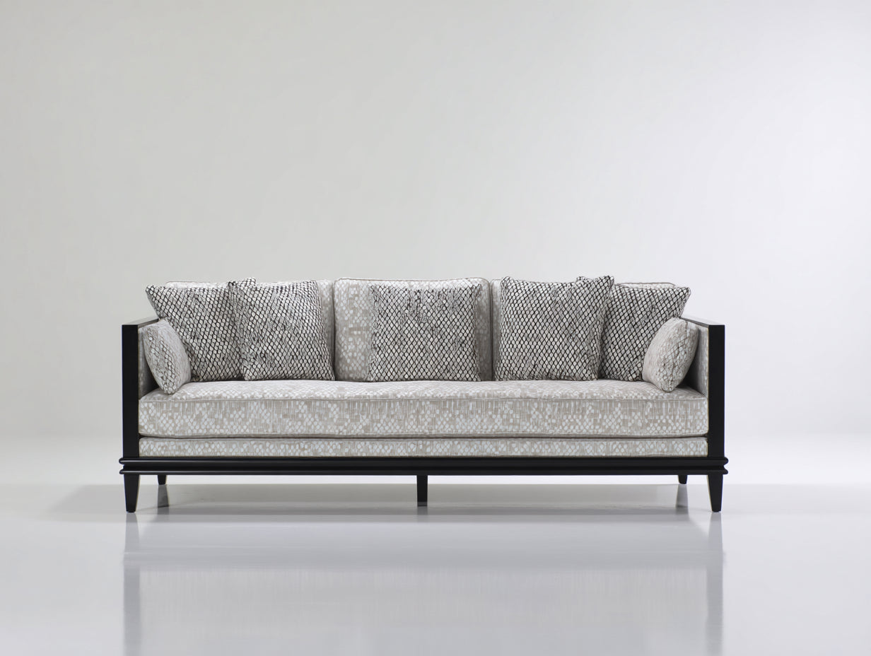 Gartensofa Metallgestell Webstoff ca. 210 x 82 x 83 cm - Cremeweiß Schwarz - Modernes Design für Terrasse und Wintergarten