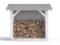 Kaminholzregal Holz 180x60x155 cm - Weiß Grau - mit Schutzdach