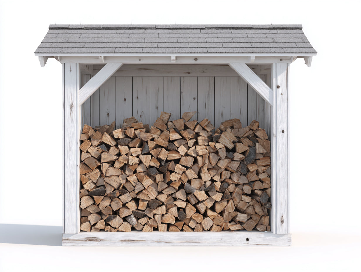 Kaminholzregal Holz 180x60x155 cm - Weiß Grau - mit Schutzdach