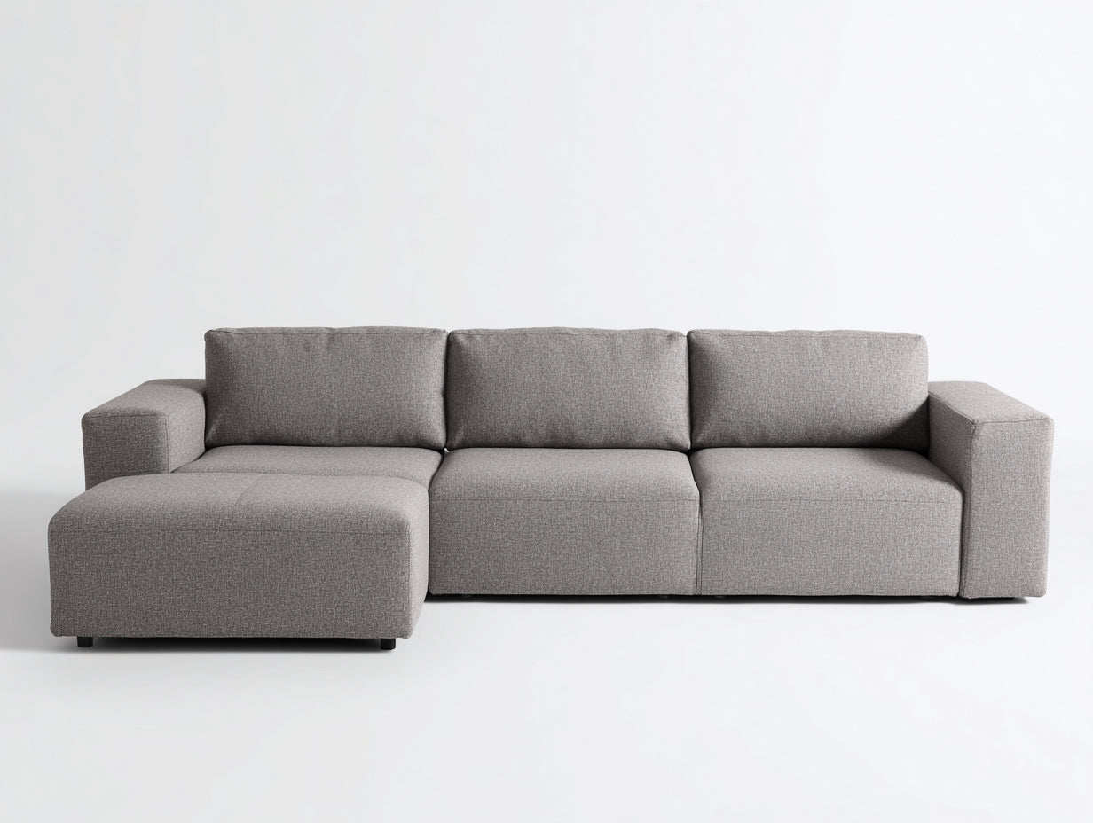 Ecksofa Webstoff ca. 285 x 170 x 82 cm - Hellgrau - Modulares Design mit Ottomane