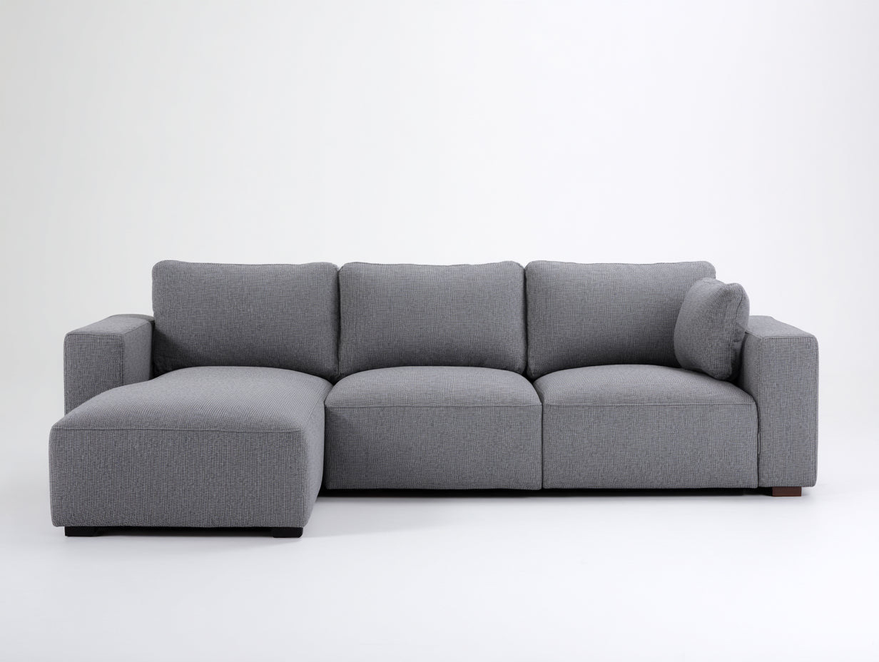 Ecksofa mit strukturiertem Webstoff 290 x 170 x 84 cm - Grau - bodennahes modernes Lounge-Design für Wohnzimmer