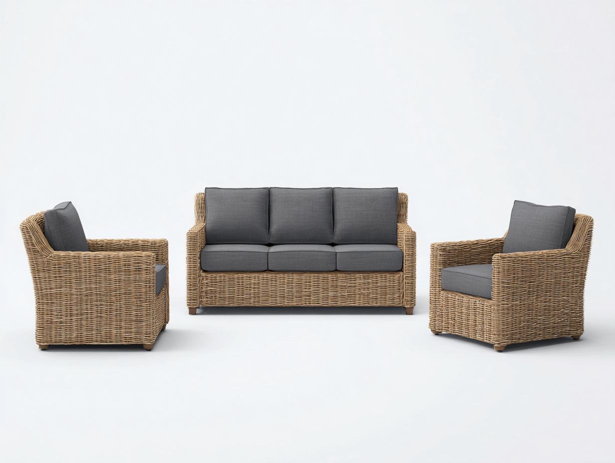 Gartensofa-Set mit Geflecht in Rattanoptik 195 x 82 x 88 cm - Naturbraun und Anthrazit - 3-teiliges Lounge-Design für Terrasse und Garten