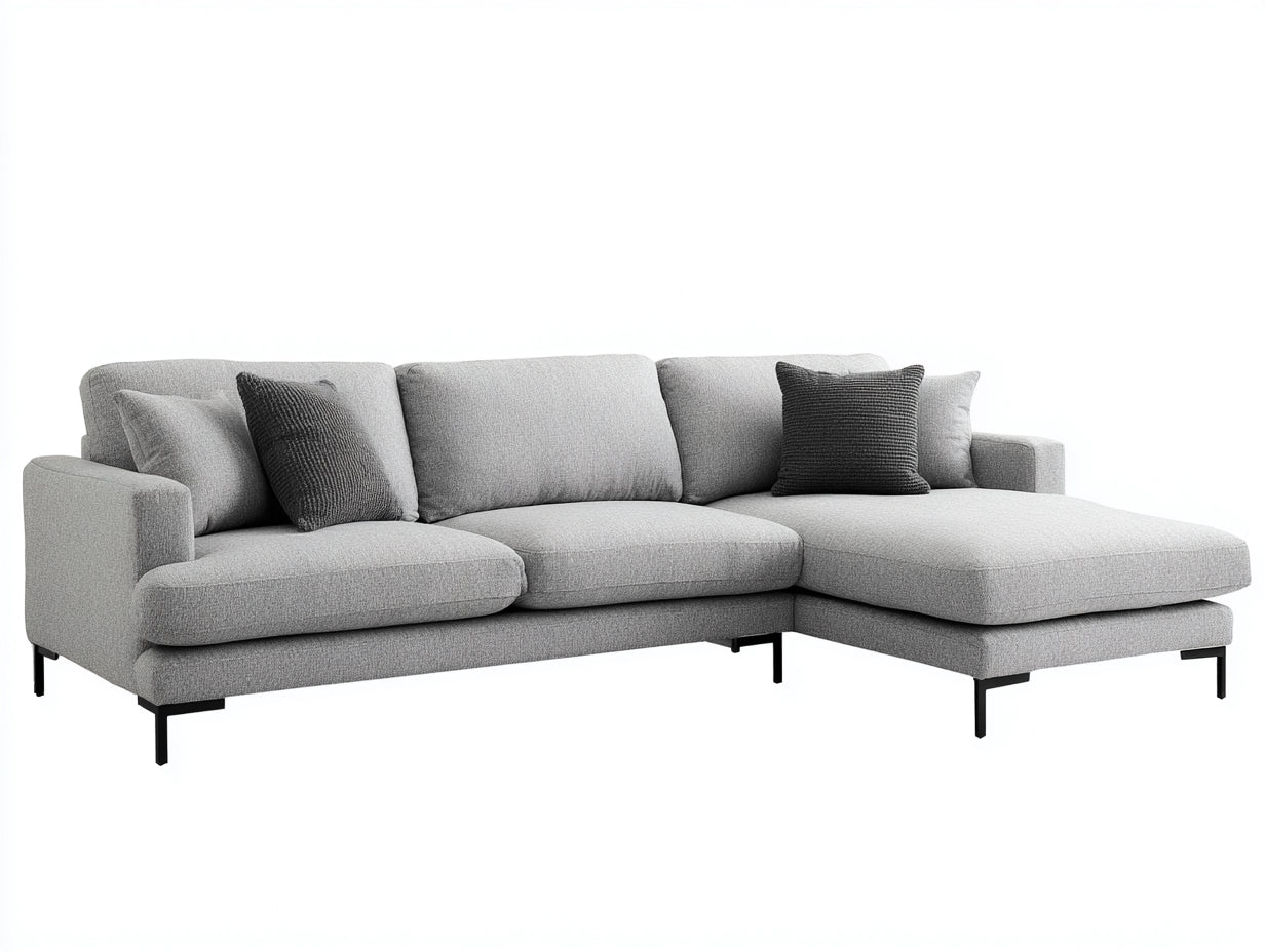 Ecksofa mit Webstoff 305 x 175 x 86 cm - Hellgrau - modernes Lounge-Design mit schwarzen Metallfüßen für Wohnzimmer