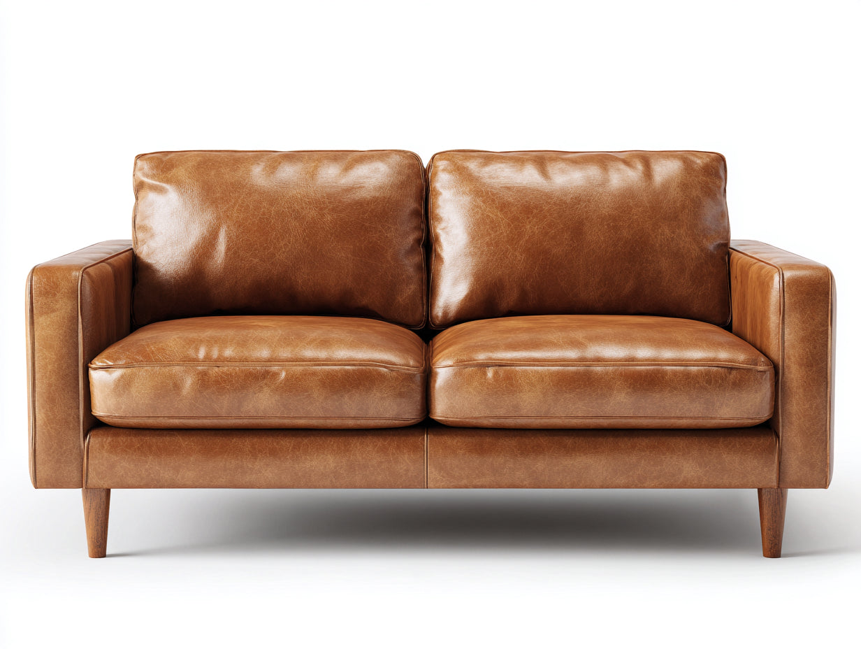 Zweisitzer Sofa mit Bezug in Lederoptik 183 x 88 x 86 cm - Cognacbraun - Modernes Polstersofa mit Holzfüßen für Wohnzimmer