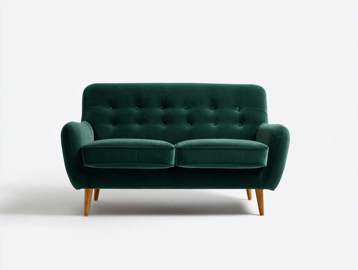 Zweisitzer Sofa mit Samtbezug 178 x 88 x 88 cm - Dunkelgrün - Retro-Design mit Knopfheftung und Holzfüßen für Wohnzimmer
