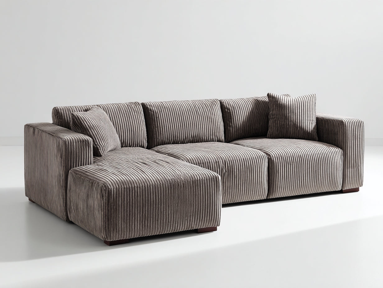 Ecksofa Cord Stoff 300x185x72 cm - Taupe Grau - modern mit Ottomane