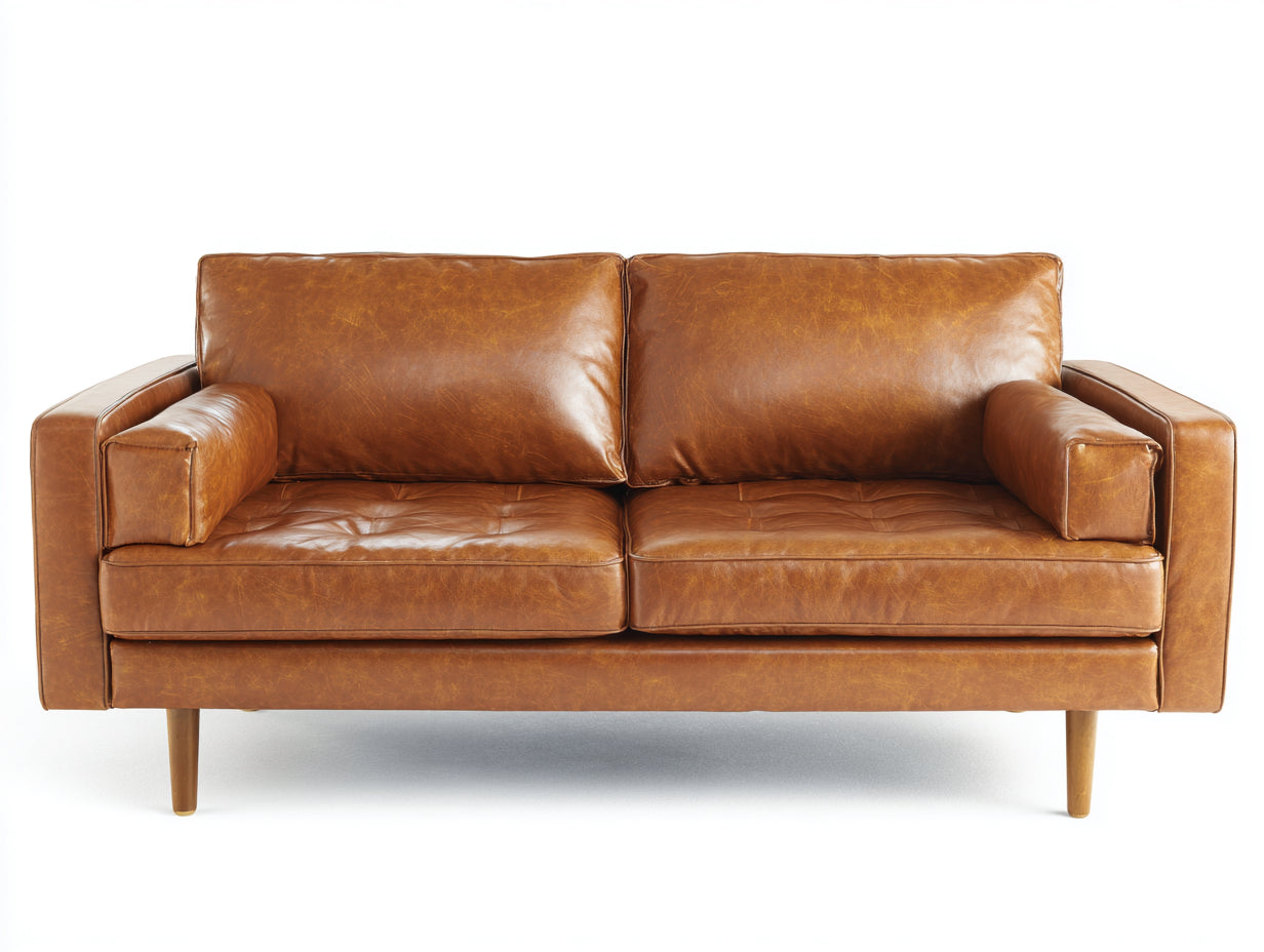 Zweisitzer Sofa Lederoptik ca. 180 x 90 x 85 cm - Cognacbraun - Vintage-Design mit Holzfüßen