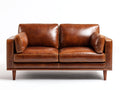 Zweisitzer Sofa mit Bezug in Lederoptik 206 x 91 x 85 cm - Cognacbraun und Dunkelbraun - Gepolstertes Vintagedesign mit Holzfüßen