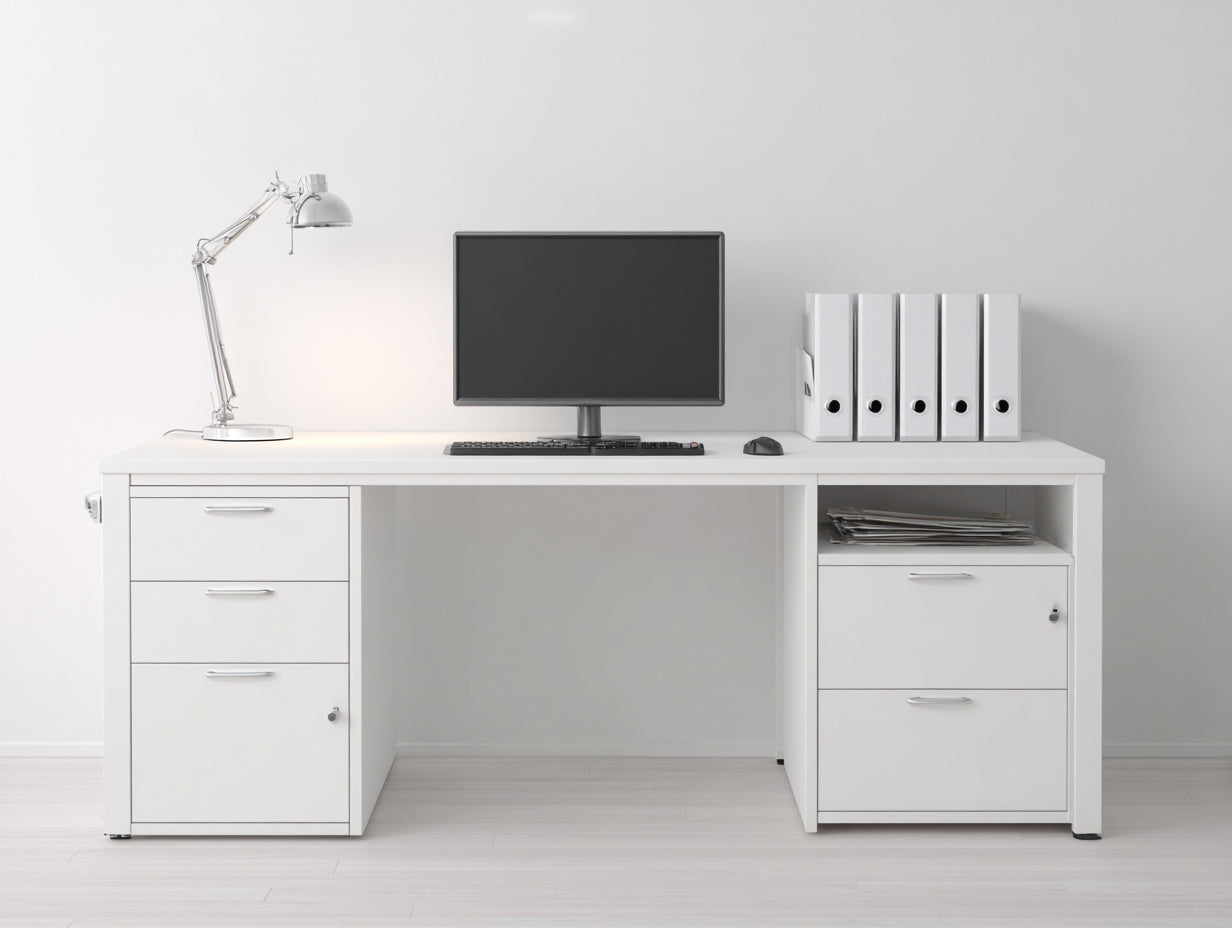 Schreibtisch Holzwerkstoff 180x60x75 cm - Weiß - modern mit Stauraum