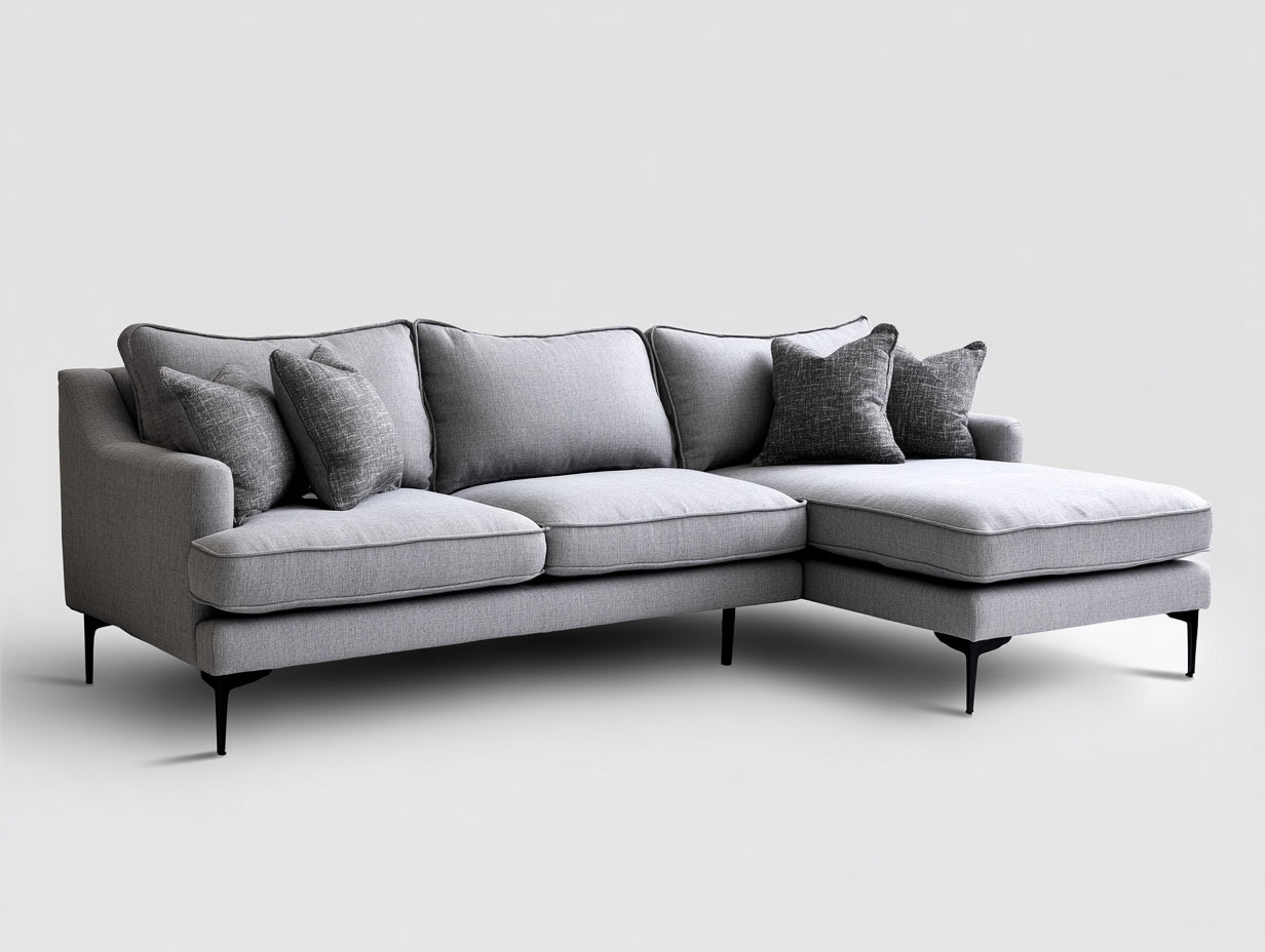 Ecksofa mit Webstoffbezug 284 x 170 x 86 cm - Hellgrau und Schwarz - Moderne Wohnlandschaft mit schlanken Metallfüßen