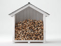 Kaminholzregal aus Holz 155 x 78 x 190 cm - Weiß und Grau - Geschützte Lagerung mit Satteldach und Rückwand