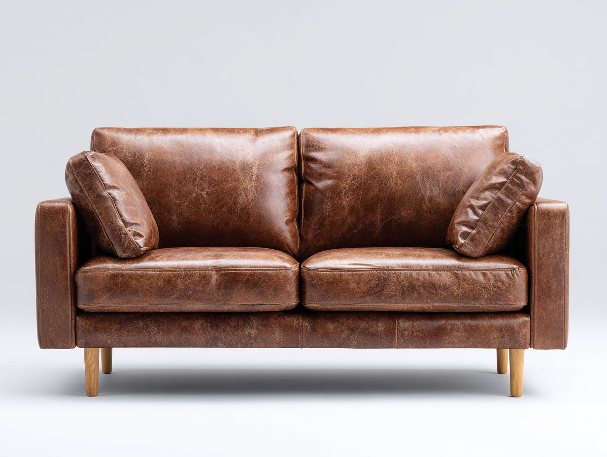 Zweisitzer Sofa aus Kunstleder 185 x 88 x 84 cm - Braun und Hellbraun - Gepolstertes Retrodesign mit Holzfüßen