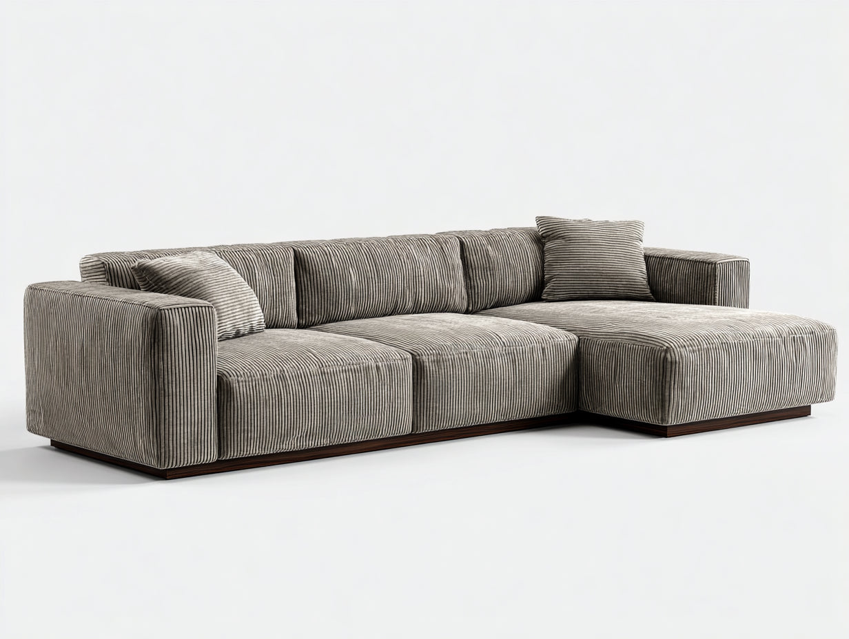 Ecksofa Cordstoff ca. 285 x 175 x 78 cm - Graubeige - Modernes Design mit breiter Ottomane