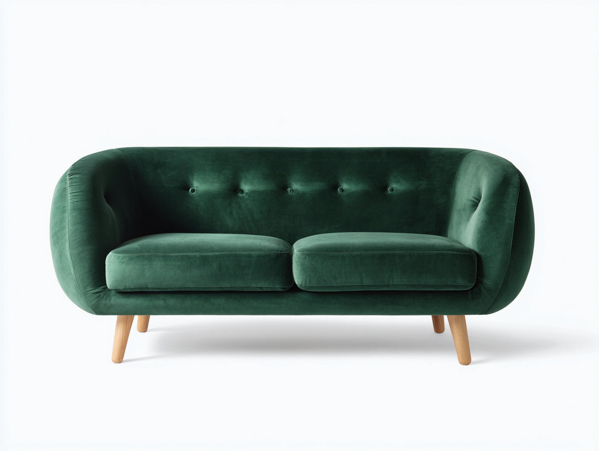 Zweisitzer Sofa aus Samt 205 x 90 x 84 cm - Dunkelgrün und Hellbraun - Abgerundetes Retrodesign mit Knopfheftung