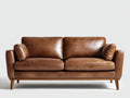 Zweisitzer Sofa mit Bezug in Lederoptik 205 x 93 x 87 cm - Cognacbraun - Modernes Polstersofa mit Holzrahmen und schrägen Holzfüßen