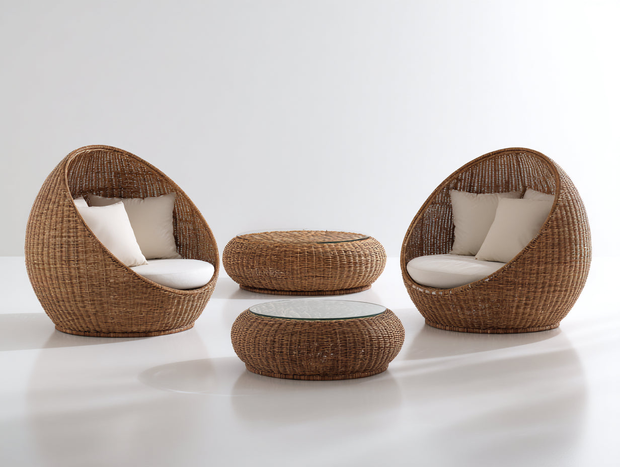 Gartensofa Set Polyrattan ca. 105 x 92 x 138 cm - Braun - 4-teiliges Lounge-Design mit Glastischen