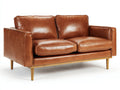 Zweisitzer Sofa mit Bezug in Lederoptik 182 x 92 x 86 cm - Cognacbraun - modernes Retro-Design mit Holzfüßen für Wohnzimmer