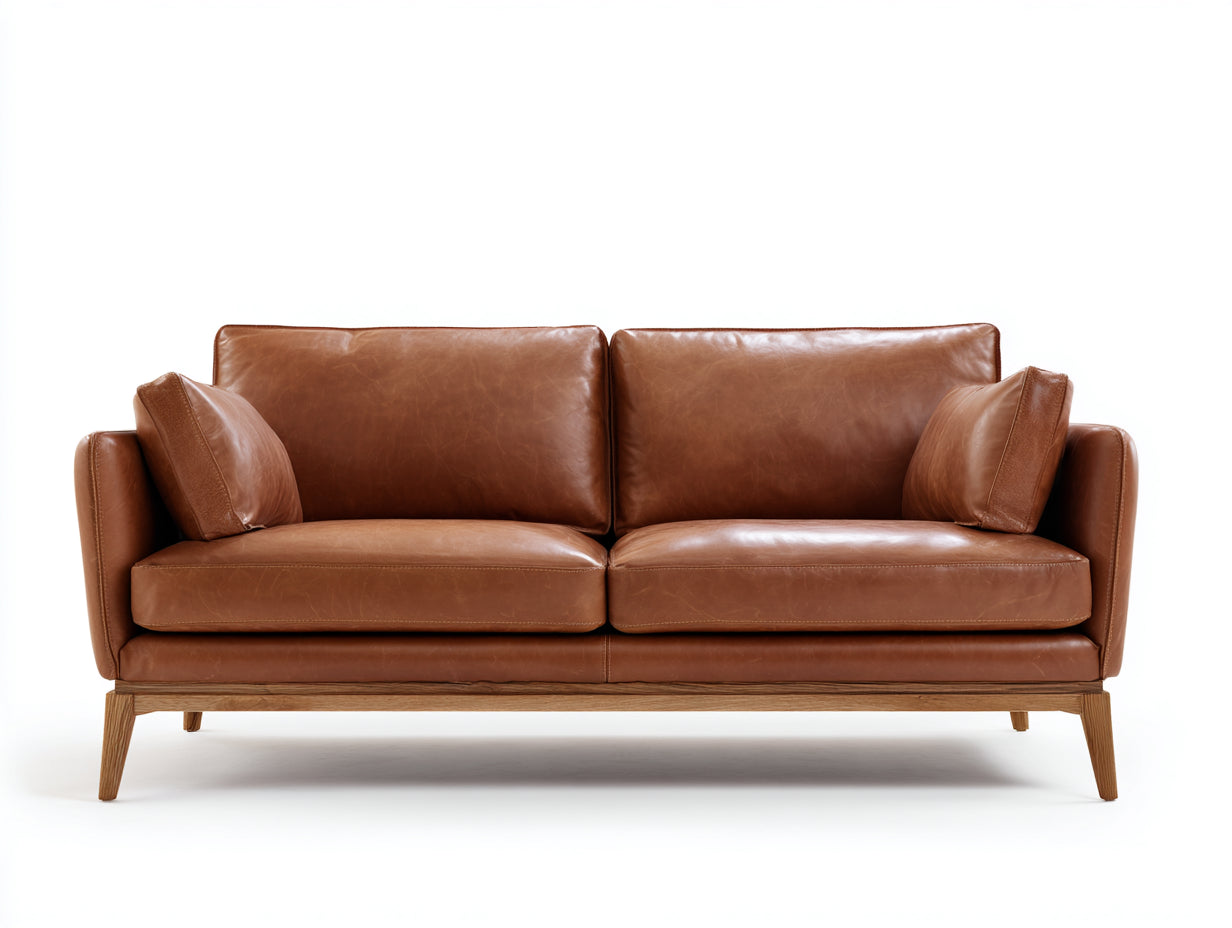 Zweisitzer Sofa mit Bezug in Lederoptik 198 x 91 x 85 cm - Cognacbraun - Modernes Polstersofa mit Holzrahmen und ausgestellten Holzfüßen