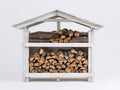 Kaminholzregal Holz ca. 140 x 55 x 165 cm - Weiß - Überdachtes Design mit 2 Lagerbereichen